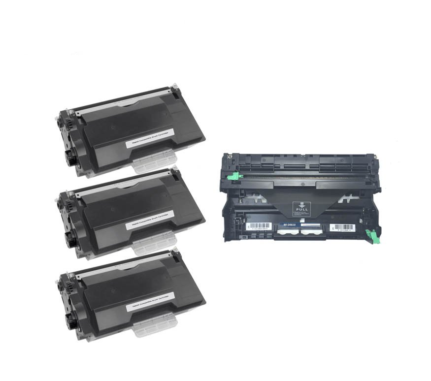 Compatible Brother DR-820/3-TN-850VB Drum/Toner Value Combo Pack (1ea-Drum -30000 Page Yield/3ea-Toners-8000 Page Yield)