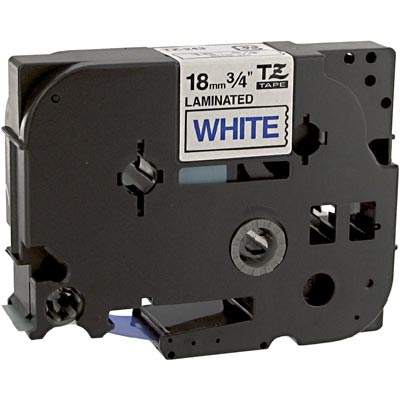 Compatible Brother Blue on White Laminated P-Touch Label Tape (3/4in X 26.25Ft.) (TZE-243)