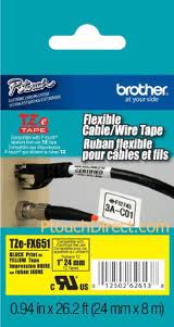 Brother Black on Yellow Flexible P-Touch Label Tape (1in X 26.25Ft.) (TZE-FX651)