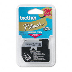 Brother Black on Silver Non-Laminated P-Touch Label Tape (3/8in X 26Ft.) (M-921)