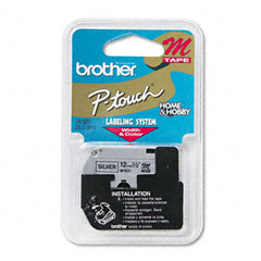 Brother Black on Silver Non-Laminated Metallic P-Touch Label Tape (1/2in x 26Ft.) (M-931)