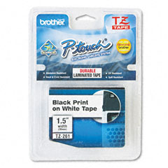 Brother Black on White Laminated P-Touch Label Tape (1.5in X 26.25Ft.) (TZE-261)