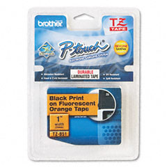 Brother Black on Flourescent Orange Laminated P-Touch Label Tape (1in X 16.4Ft.) (TZE-B51)