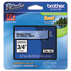 Brother Black on Clear Laminated P-Touch Label Tape (3/4in X 26.25Ft.) (TZE-141)