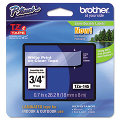 Brother White on Clear Laminated P-Touch Label Tape (3/4in X 26.25Ft.) (TZE-145)