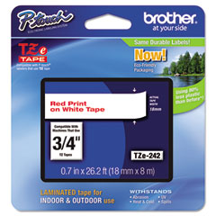 Brother Red on White Laminated P-Touch Label Tape (3/4in X 26.25Ft.) (TZE-242)