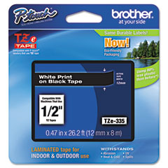 Brother White on Black Laminated P-Touch Label Tape (1/2in X 26.25Ft.) (TZE-335)