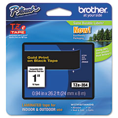 Brother Gold on Black Laminated P-Touch Label Tape (1in X 26.25Ft.) (TZE-354)