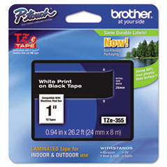 Brother White on Black Laminated P-Touch Label Tape (1in X 26.25Ft.) (TZE-355)
