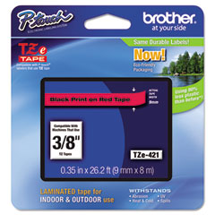 Brother Black on Red Laminated P-Touch Label Tape (3/8in X 26.25Ft.) (TZE-421)