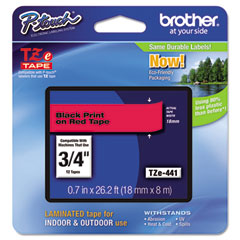 Brother Black on Red Laminated P-Touch Label Tape (3/4in X 26.25Ft.) (TZE-441)
