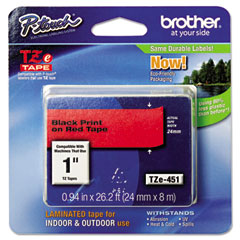 Brother Black on Red Laminated P-Touch Label Tape (1in X 26.25Ft.) (TZE-451)