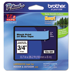 Brother Black on Blue Laminated P-Touch Label Tape (3/4in X 26.25Ft.) (TZE-541)