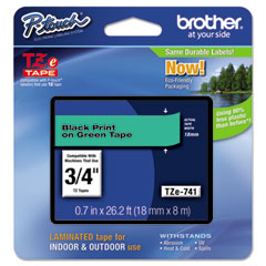 Brother Black on Green Laminated P-Touch Label Tape (3/4in X 26.25Ft.) (TZE-741)