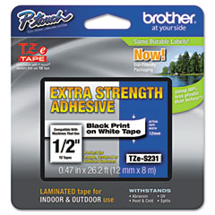 Brother Black on White Industrial P-Touch Label Tape (1/2in X 26.5Ft.) (TZE-S231)