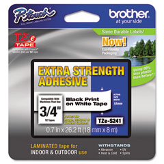 Brother Black on White Industrial P-Touch Label Tape (3/4in X 26.25Ft.) (TZE-S241)