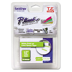 Brother White on Lime Green Laminated P-Touch Label Tape (1/2in X 16.4Ft.) (TZE-MQG35)