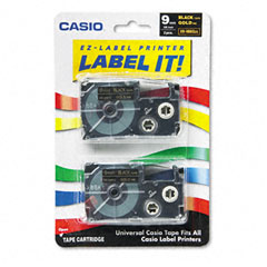Casio 3/8in Gold on Black Label Tape (2/PK) (XR9BKG2S)