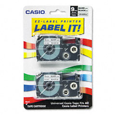 Casio 3/8in Black on Silver Label Tape (2/PK) (XR9SR2S)