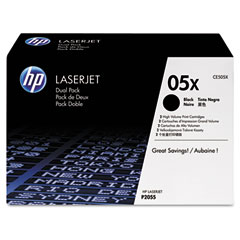 HP LaserJet P2055 Toner Cartridge (2/PK-6500 Page Yield) (NO. 05X) (CE505XD)