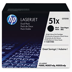 HP LaserJet P3005 Toner Cartridge (2/PK-13000 Page Yield) (NO. 51X) (Q7551XD)
